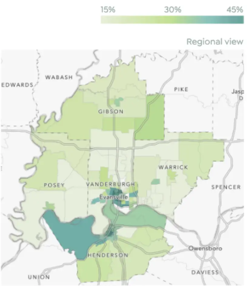 A map of the Evansville region